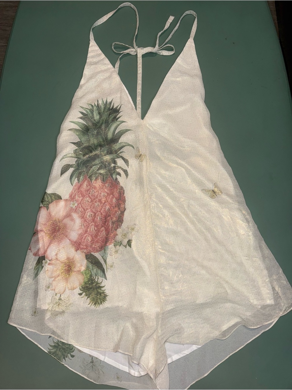 Farm Rio Vintage White Pineapple Print Halter Romper